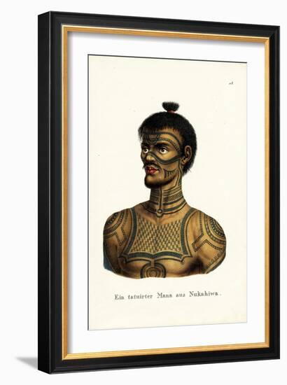 Tattooed Man of Nukahiwa, 1824-Karl Joseph Brodtmann-Framed Giclee Print