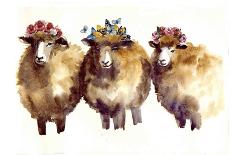 Watercolor Sheep with Flowers. Watercolor Sheep, Hand Drawn Cute Illustration. Creative Farm Animal-Tatyana Komtsyan-Art Print