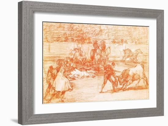 Tauromachie : Un Torero Se Prepare a Tuer En Utilisant Un Chapeau a La Place De La Muleta. Dessin A-Francisco Jose de Goya y Lucientes-Framed Giclee Print