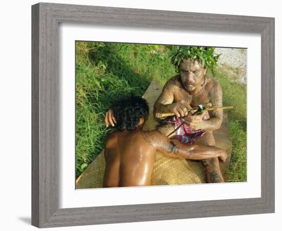 Tavita Manea, Tattooer, Moorea, Society Islands, French Polynesia, South Pacific Islands, Pacific-Sylvain Grandadam-Framed Photographic Print