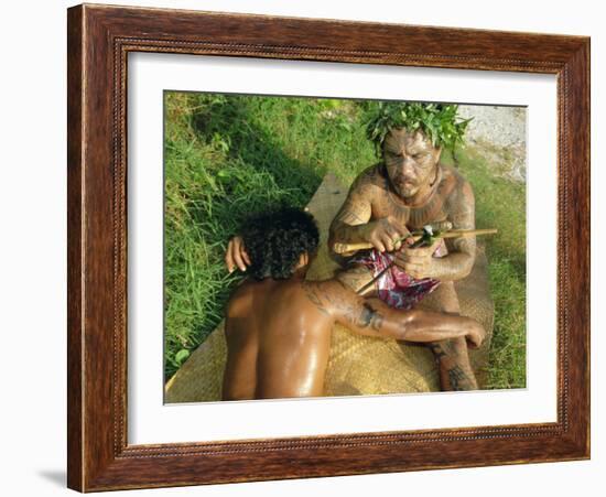 Tavita Manea, Tattooer, Moorea, Society Islands, French Polynesia, South Pacific Islands, Pacific-Sylvain Grandadam-Framed Photographic Print