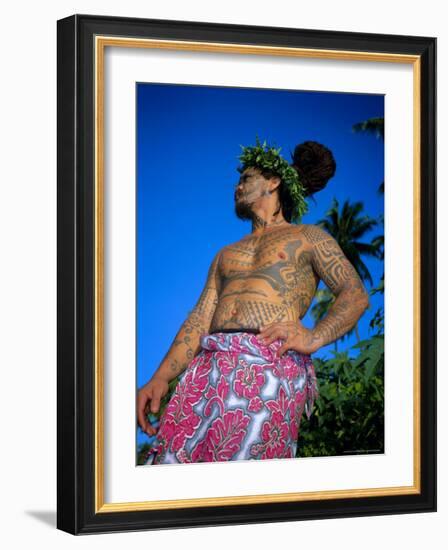 Tavita Manea, the Tattooed Tattoer, Moorea, Society Islands, French Polynesia-Sylvain Grandadam-Framed Photographic Print