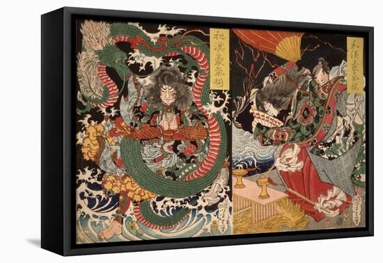 Tawaraya T?da & Dragon & Ono no Komachi Praying for Rain, Series Valour in China and Japan, 1868-Tsukioka Yoshitoshi-Framed Premier Image Canvas