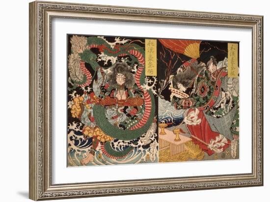 Tawaraya T?da & Dragon & Ono no Komachi Praying for Rain, Series Valour in China and Japan, 1868-Tsukioka Yoshitoshi-Framed Giclee Print