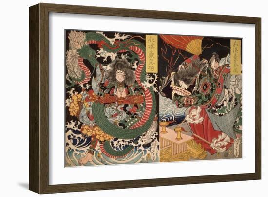 Tawaraya T?da & Dragon & Ono no Komachi Praying for Rain, Series Valour in China and Japan, 1868-Tsukioka Yoshitoshi-Framed Giclee Print