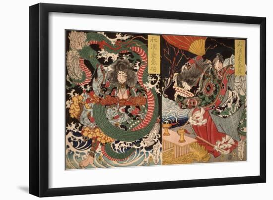 Tawaraya T?da & Dragon & Ono no Komachi Praying for Rain, Series Valour in China and Japan, 1868-Tsukioka Yoshitoshi-Framed Giclee Print