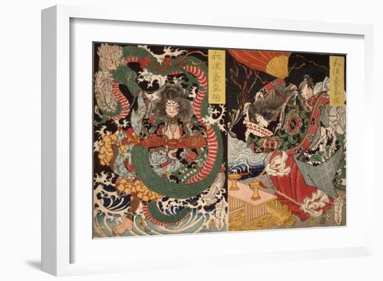 Tawaraya T?da & Dragon & Ono no Komachi Praying for Rain, Series Valour in China and Japan, 1868-Tsukioka Yoshitoshi-Framed Giclee Print