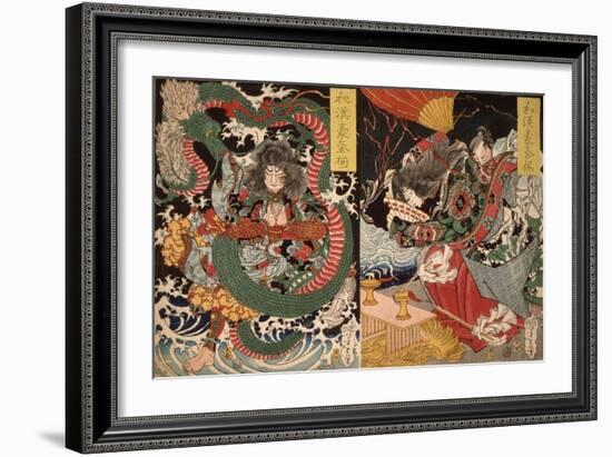 Tawaraya T?da & Dragon & Ono no Komachi Praying for Rain, Series Valour in China and Japan, 1868-Tsukioka Yoshitoshi-Framed Giclee Print