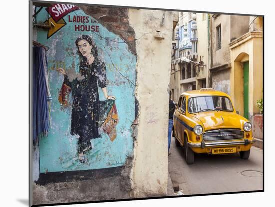 Taxi and Street Scene, Kolkata (Calcutta), West Bengal, India-Peter Adams-Mounted Photographic Print