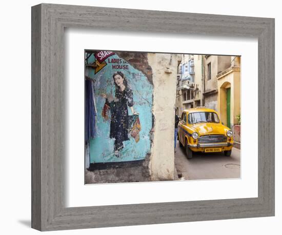 Taxi and Street Scene, Kolkata (Calcutta), West Bengal, India-Peter Adams-Framed Photographic Print