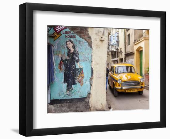 Taxi and Street Scene, Kolkata (Calcutta), West Bengal, India-Peter Adams-Framed Photographic Print