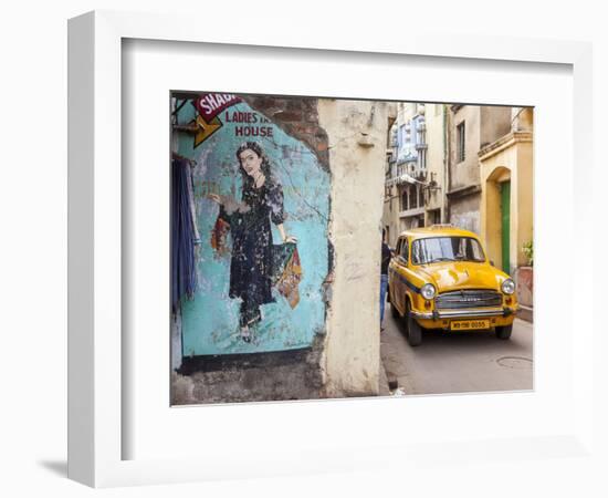 Taxi and Street Scene, Kolkata (Calcutta), West Bengal, India-Peter Adams-Framed Photographic Print