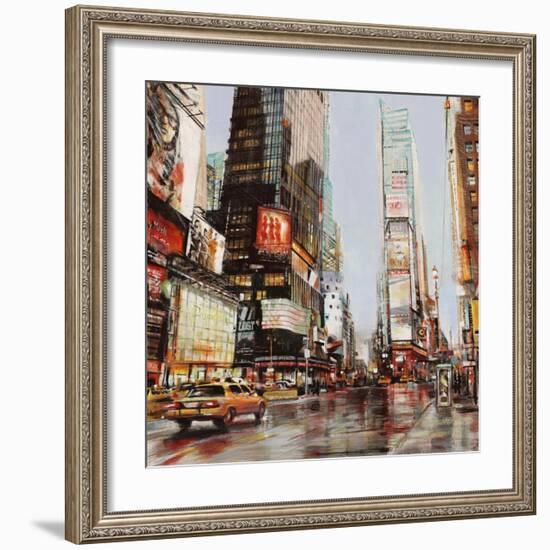 Taxi in Times Square-John B^ Mannarini-Framed Art Print