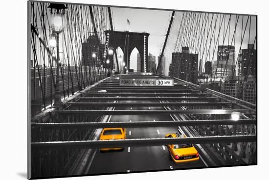 Taxi on Brooklyn Bridge, NYC-null-Mounted Giclee Print