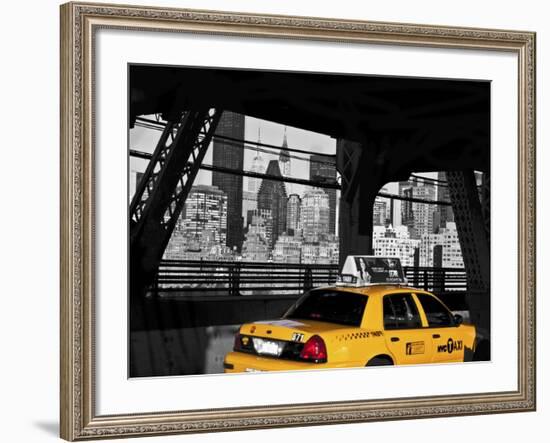 Taxi on the Queensboro Bridge, NYC-Michel Setboun-Framed Giclee Print