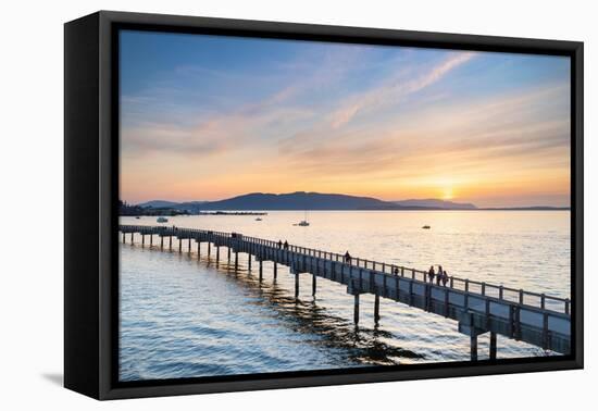 Taylor Dock Boardwalk at sunset, Boulevard Park Bellingham, Washington State-Alan Majchrowicz-Framed Premier Image Canvas