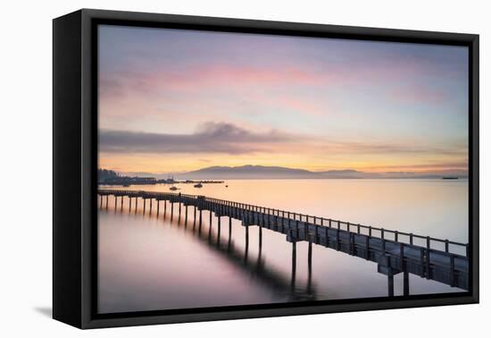 Taylor Dock Boardwalk during twilight afterglow, Boulevard Park Bellingham, Washington State-Alan Majchrowicz-Framed Premier Image Canvas