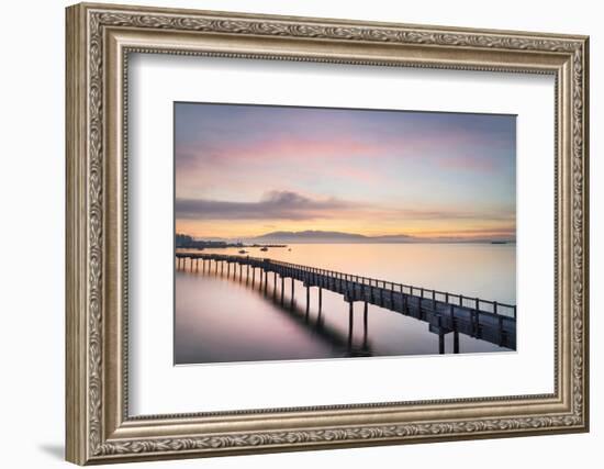 Taylor Dock Boardwalk during twilight afterglow, Boulevard Park Bellingham, Washington State-Alan Majchrowicz-Framed Photographic Print