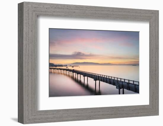 Taylor Dock Boardwalk during twilight afterglow, Boulevard Park Bellingham, Washington State-Alan Majchrowicz-Framed Photographic Print