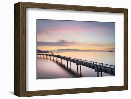 Taylor Dock Boardwalk during twilight afterglow, Boulevard Park Bellingham, Washington State-Alan Majchrowicz-Framed Photographic Print