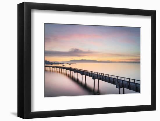 Taylor Dock Boardwalk during twilight afterglow, Boulevard Park Bellingham, Washington State-Alan Majchrowicz-Framed Photographic Print