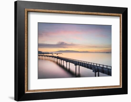 Taylor Dock Boardwalk during twilight afterglow, Boulevard Park Bellingham, Washington State-Alan Majchrowicz-Framed Photographic Print