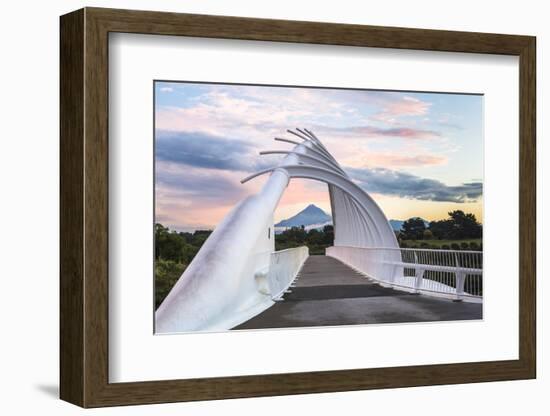 Te Rewa Rewa Bridge at Sunset with Mount Taranaki (Mount Egmont) Behind, Taranaki Region-Matthew Williams-Ellis-Framed Photographic Print