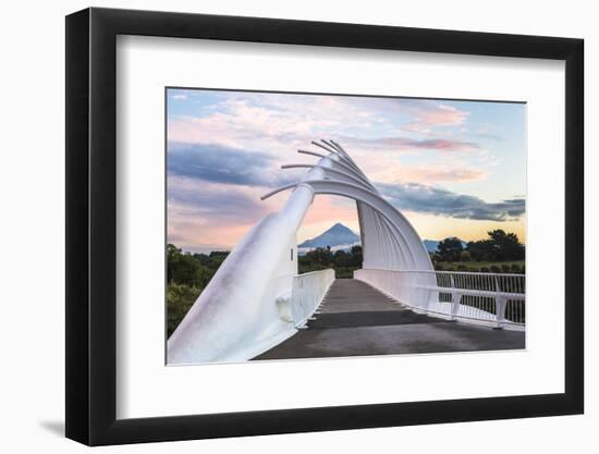 Te Rewa Rewa Bridge at Sunset with Mount Taranaki (Mount Egmont) Behind, Taranaki Region-Matthew Williams-Ellis-Framed Photographic Print