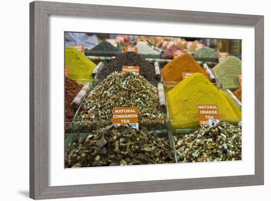 Tea and Spices for Sale in Spice Bazaar, Istanbul, Turkey, Western Asia-Martin Child-Framed Photographic Print