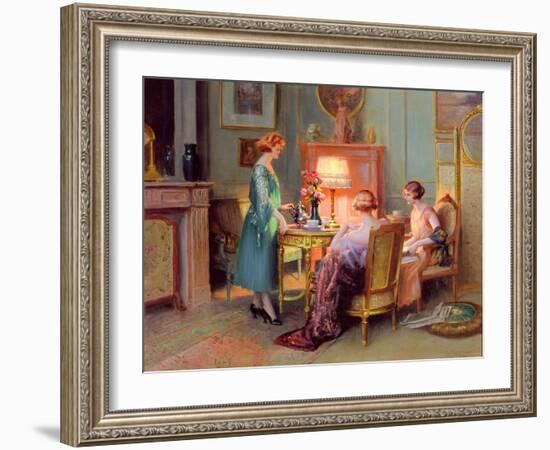 Tea by Lamplight (Oil on Canvas)-Delphin Enjolras-Framed Giclee Print