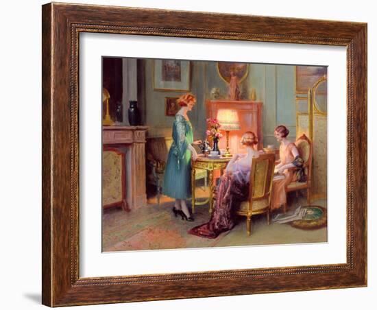 Tea by Lamplight (Oil on Canvas)-Delphin Enjolras-Framed Giclee Print