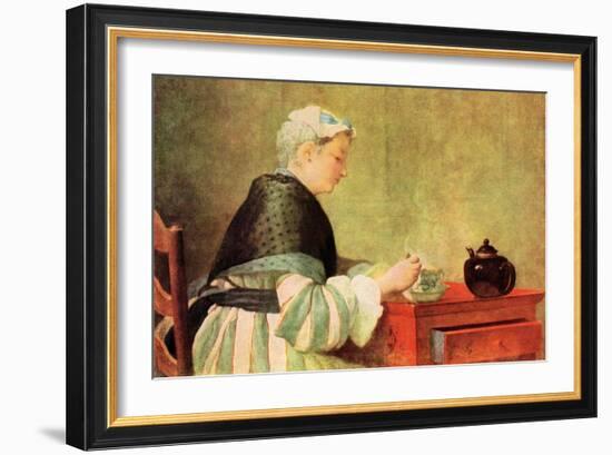 Tea Drinker-Jean-Baptiste Simeon Chardin-Framed Art Print