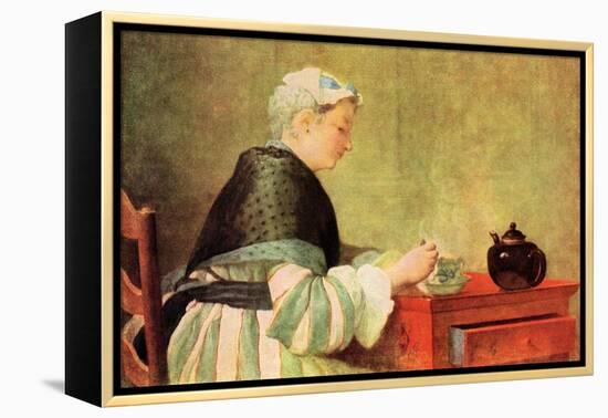 Tea Drinker-Jean-Baptiste Simeon Chardin-Framed Stretched Canvas