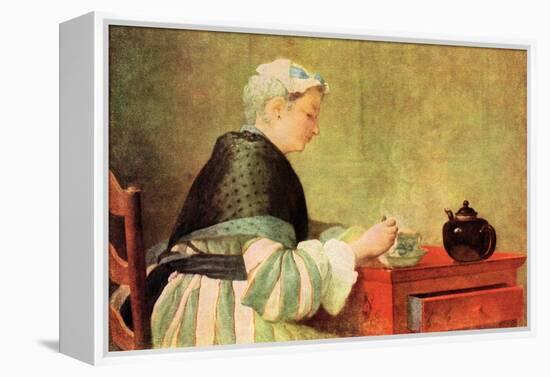Tea Drinker-Jean-Baptiste Simeon Chardin-Framed Stretched Canvas
