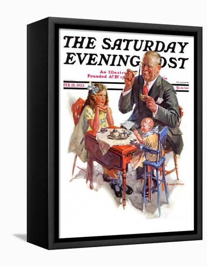 "Tea for Grandpa," Saturday Evening Post Cover, February 18, 1933-C. Gager Phillips-Framed Premier Image Canvas