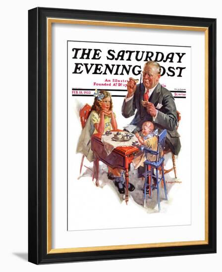 "Tea for Grandpa," Saturday Evening Post Cover, February 18, 1933-C. Gager Phillips-Framed Giclee Print