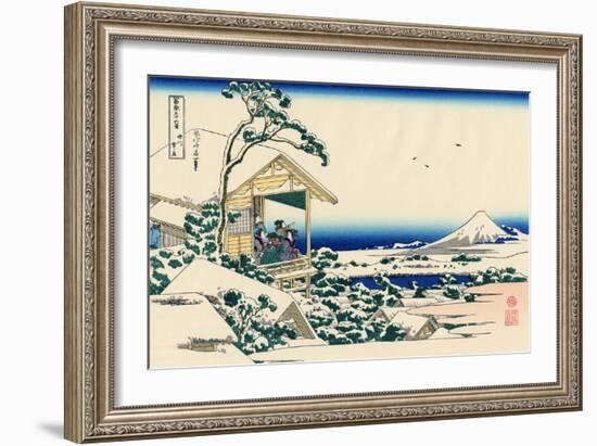 Tea House at Koishikawa, the Morning After a Snowfall, c.1830-Katsushika Hokusai-Framed Premium Giclee Print