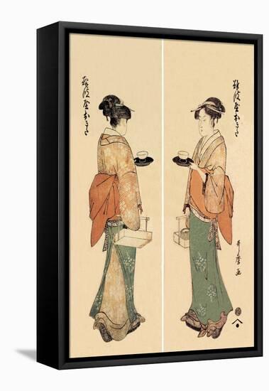 Tea House Girl-Kitagawa Utamaro-Framed Stretched Canvas