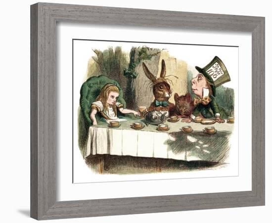 "Tea Party with the Mad Hatter" Alice in Wonderland by John Tenniel-null-Framed Art Print