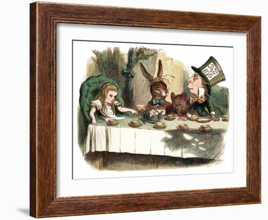 "Tea Party with the Mad Hatter" Alice in Wonderland by John Tenniel-null-Framed Art Print