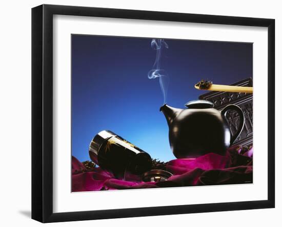 Tea Scene with a Steaming Tea Kettle and Tea Leaves-Chris Meier-Framed Photographic Print