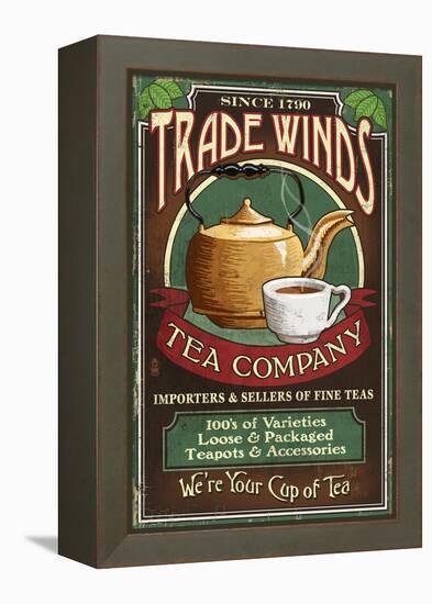 Tea Shop - Vintage Sign-Lantern Press-Framed Stretched Canvas