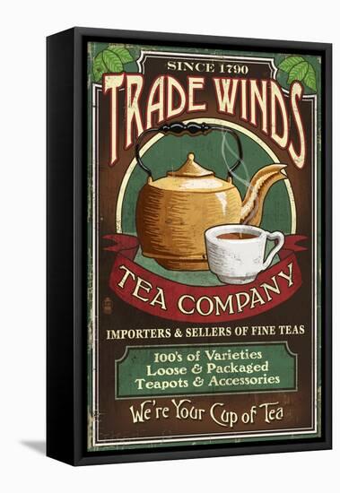 Tea Shop - Vintage Sign-Lantern Press-Framed Stretched Canvas