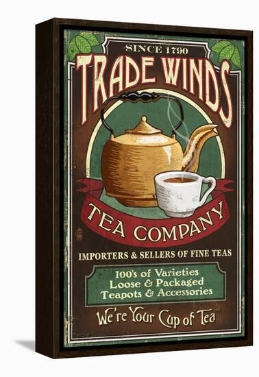Tea Shop - Vintage Sign-Lantern Press-Framed Stretched Canvas