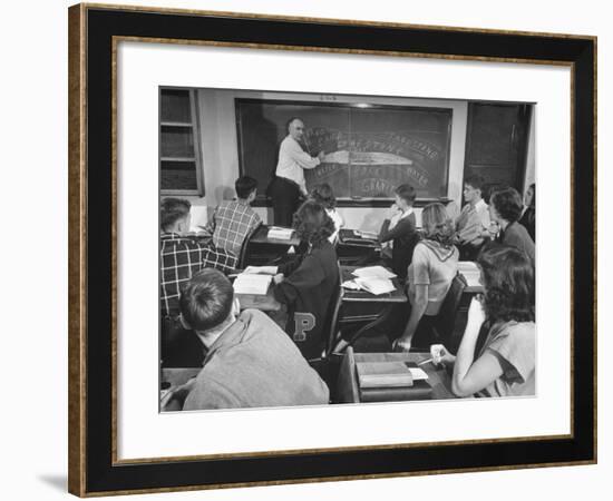 Teacher Clinton Dougherty Teaching High School Class Illustrated Lesson on Oil-null-Framed Photographic Print