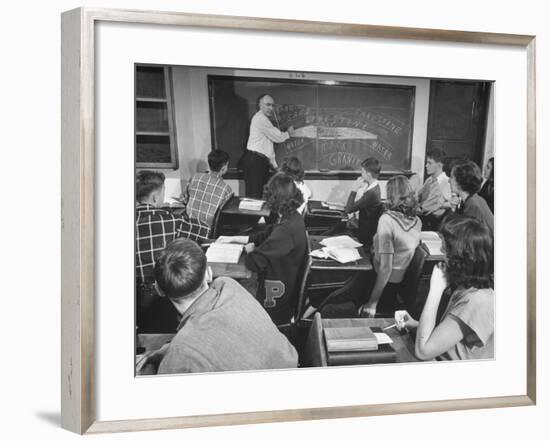 Teacher Clinton Dougherty Teaching High School Class Illustrated Lesson on Oil-null-Framed Photographic Print