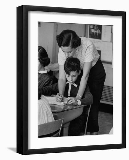 Teacher Correcting a Student's Grammar in a Book Report-Allan Grant-Framed Photographic Print