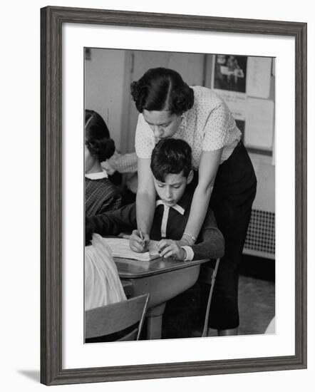 Teacher Correcting a Student's Grammar in a Book Report-Allan Grant-Framed Photographic Print