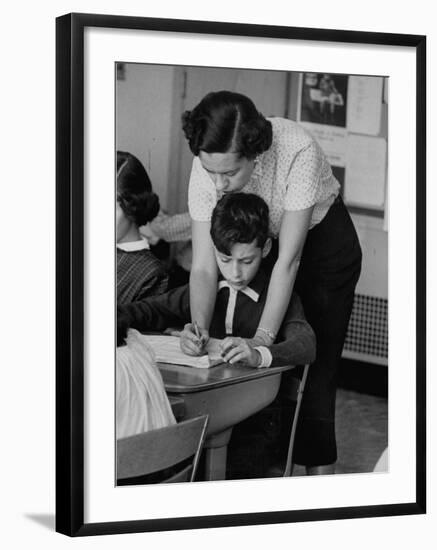 Teacher Correcting a Student's Grammar in a Book Report-Allan Grant-Framed Photographic Print