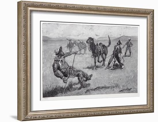 Teaching a mustang pony to pack dead game-Frederic Sackrider Remington-Framed Collectable Print